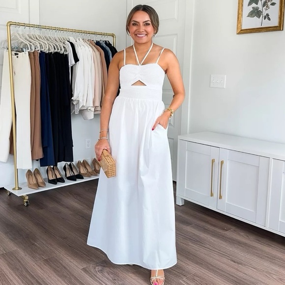Women's Smocked Cut-Out Maxi Sundress - Universal Thread White XS - Picture 5 of 10